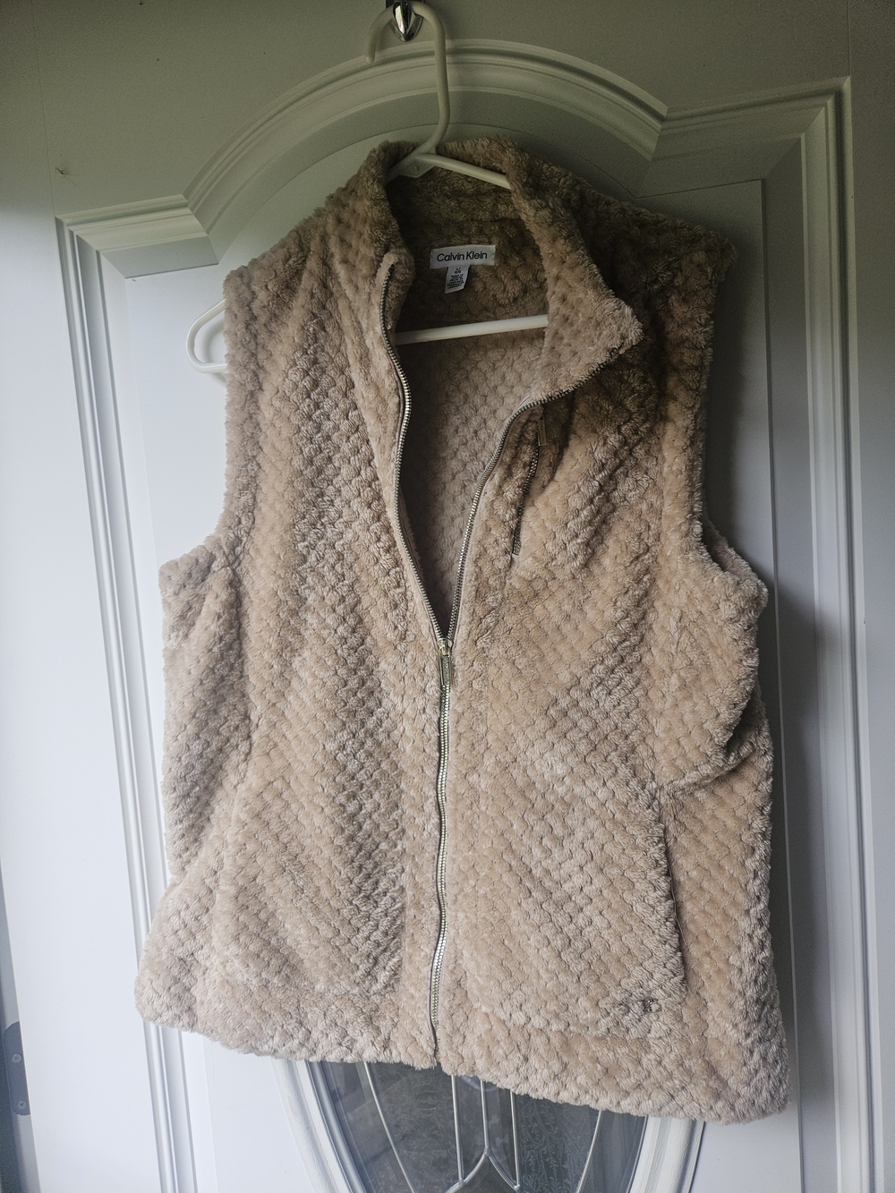 Calvin Klein Tan Plush Zip-Up Teddy Vest